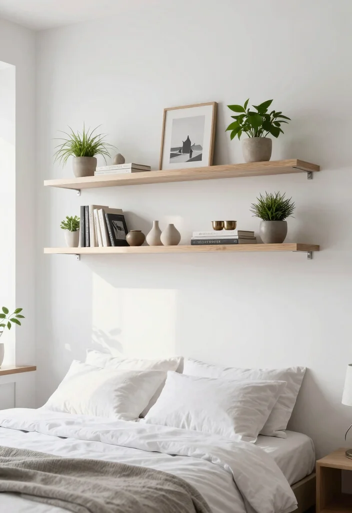 16 Empty Wall Ideas Bedroom: Simple Decor Solutions - 2. Floating Shelves with Decorative Accents 1