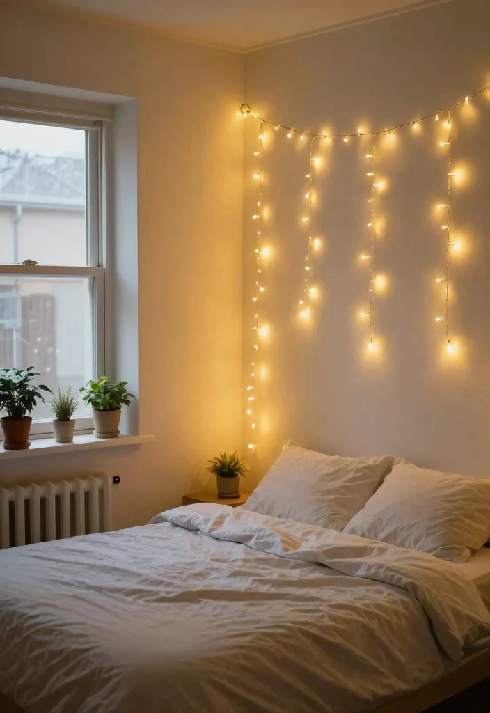 16 Empty Wall Ideas Bedroom: Simple Decor Solutions - 4. String Lights for a Magical Touch 1
