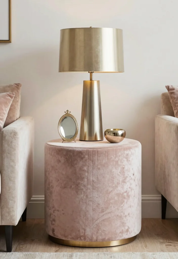 16 End Table Decor Living Room With Lamp Ideas: Warm Layered Look - 10. Soft Glam with Metallic Touches 1