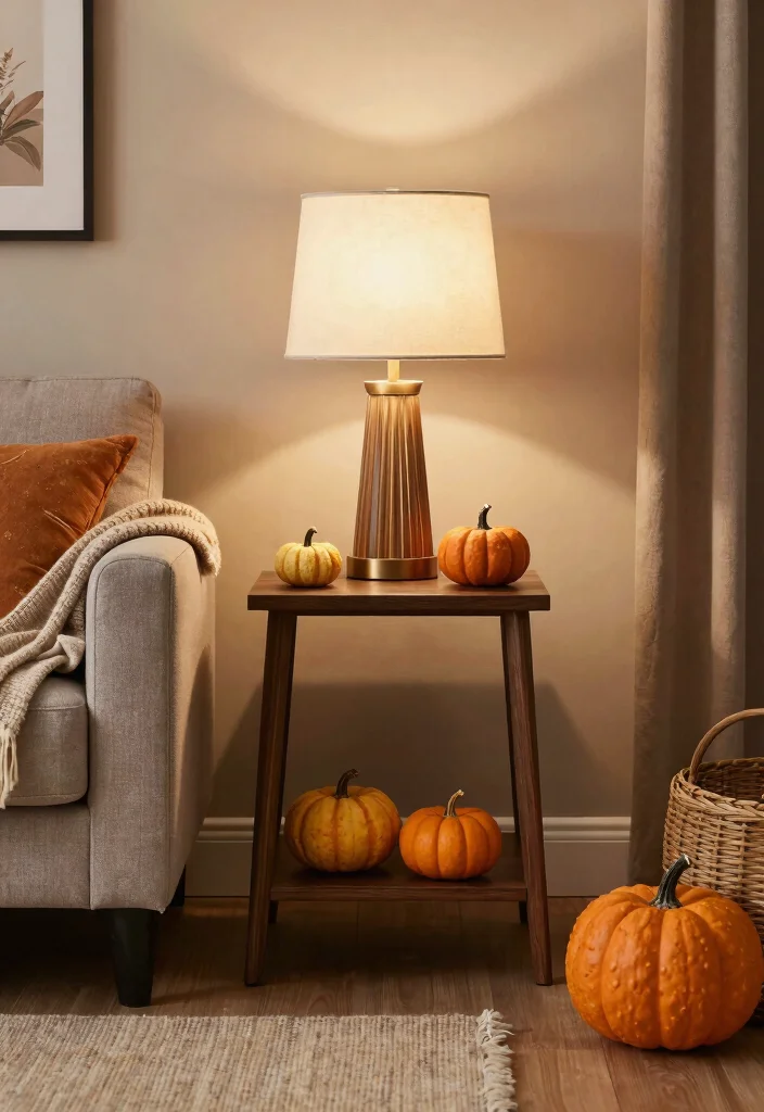 16 End Table Decor Living Room With Lamp Ideas: Warm Layered Look - 11. Seasonal Decor with a Lamp Twist 1