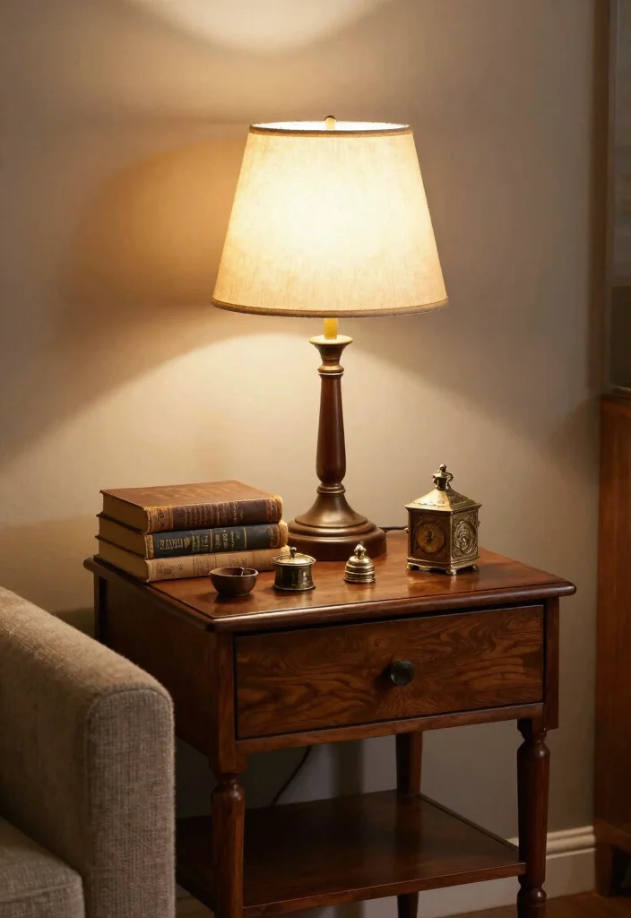16 End Table Decor Living Room With Lamp Ideas: Warm Layered Look - 14. Repurposed Vintage Finds for Charm 1