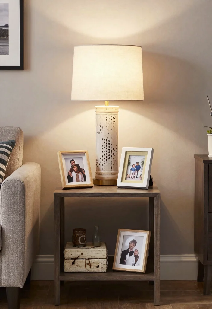 16 End Table Decor Living Room With Lamp Ideas: Warm Layered Look - 16. Personal Touch with Customized Decor 1