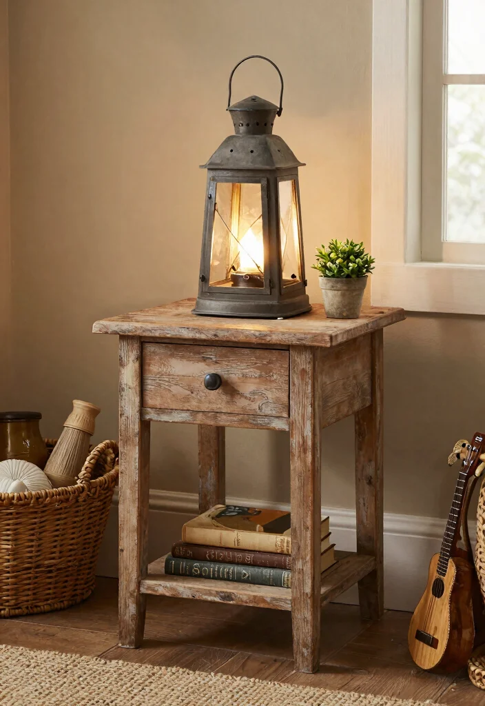 16 End Table Decor Living Room With Lamp Ideas: Warm Layered Look - 2. Farmhouse Chic with a Lantern-Style Lamp 1