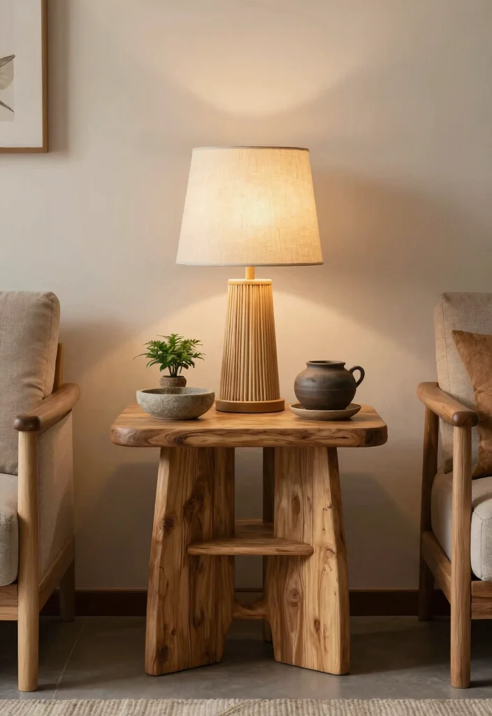 16 End Table Decor Living Room With Lamp Ideas: Warm Layered Look - 7. Earthy and Organic with a Natural Lamp 1