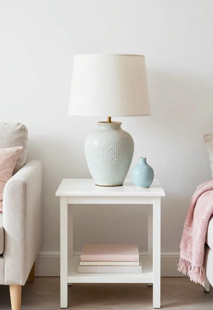 16 End Table Decor Living Room With Lamp Ideas: Warm Layered Look - 8. Bright Whites with Textured Lamps 1
