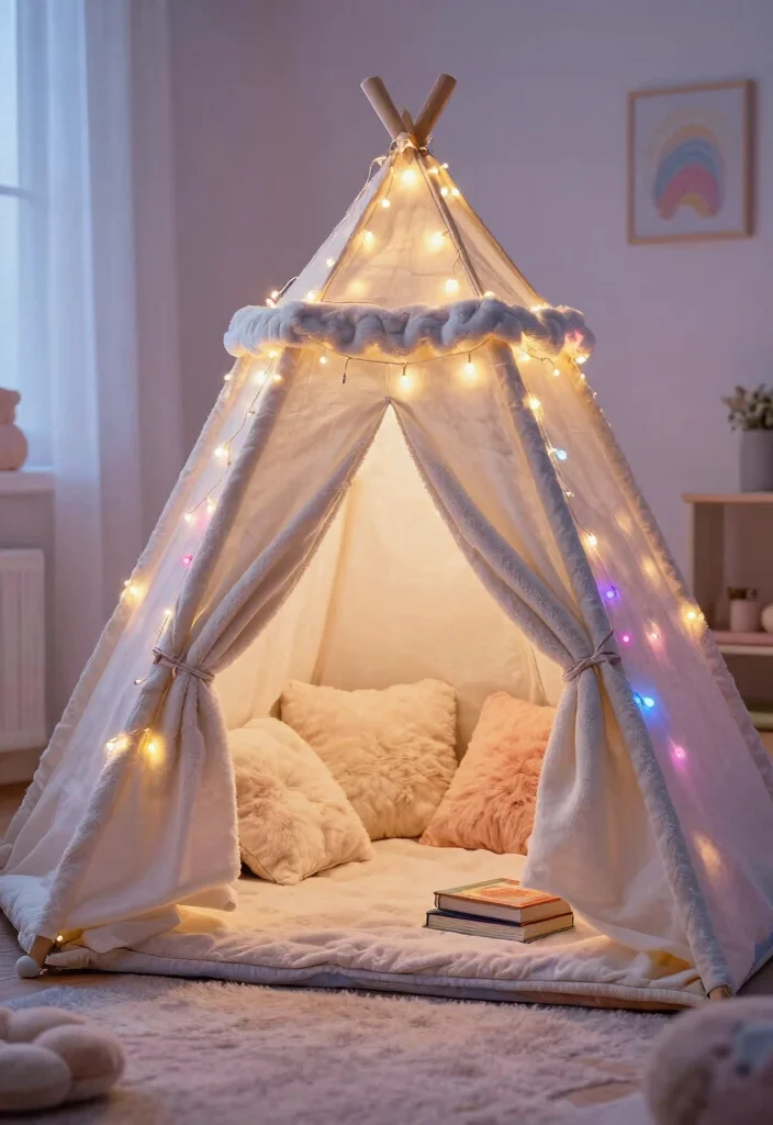 16 Fort Ideas for a Cozy Bedroom Retreat - 3. Fort with String Lights 1