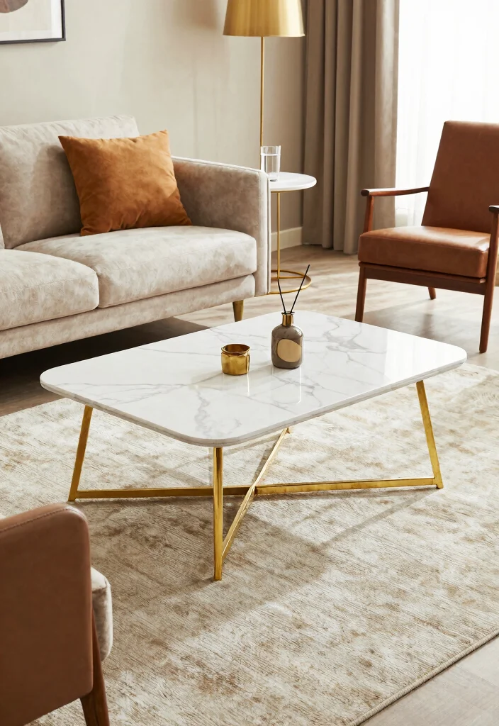 16 Gold Wall Decor Living Room Ideas for an Elegant Luxe Touch - 12. Gold-Capped Furniture 1