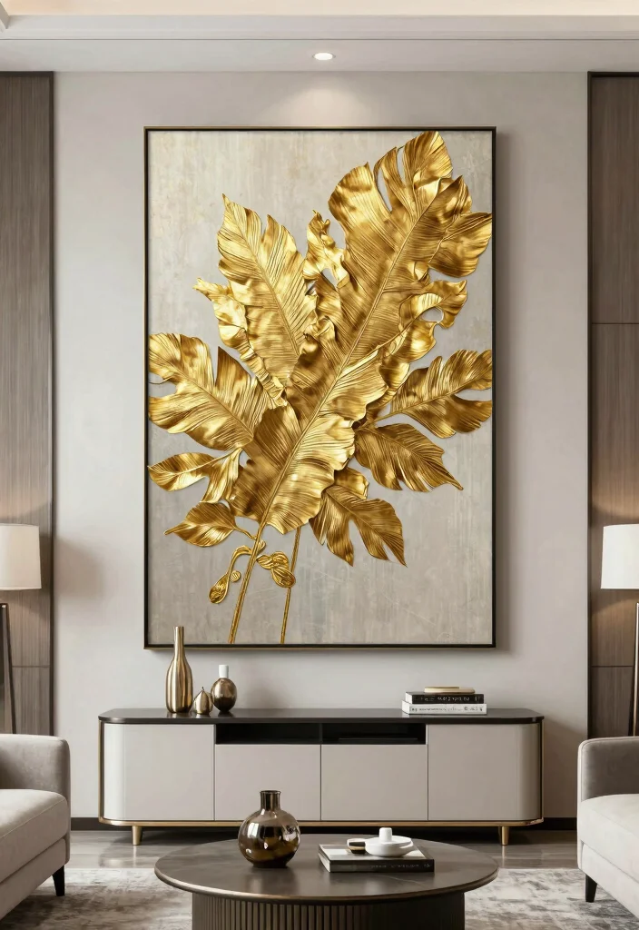 16 Gold Wall Decor Living Room Ideas for an Elegant Luxe Touch - 13. Gold Leaf Accents 1
