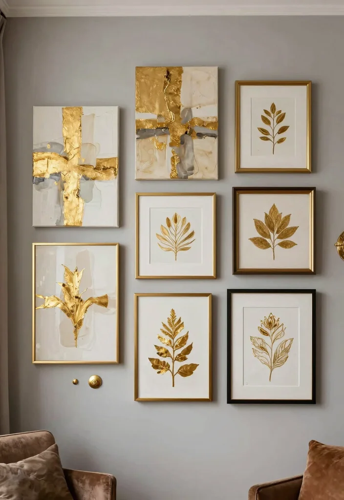 16 Gold Wall Decor Living Room Ideas for an Elegant Luxe Touch - 2. Gold Wall Art 1