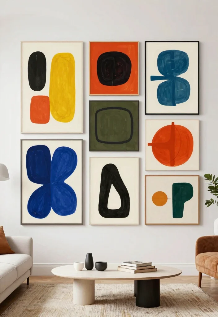 16 Living Room Art Wall Ideas for Gallery Inspired Displays - 3. Bold Abstract Art for a Statement Look 1