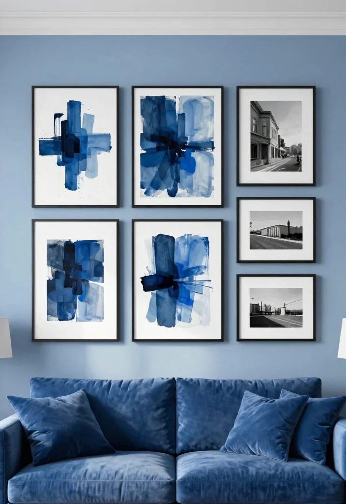 16 Living Room Art Wall Ideas for Gallery Inspired Displays - 7. Monochromatic Palette for a Sleek Look 1