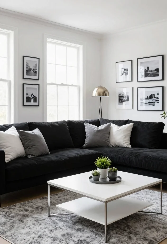 16 Living Room Black Sofa Ideas: Modern Bold Styling - 1. Bold Monochrome Magic 1