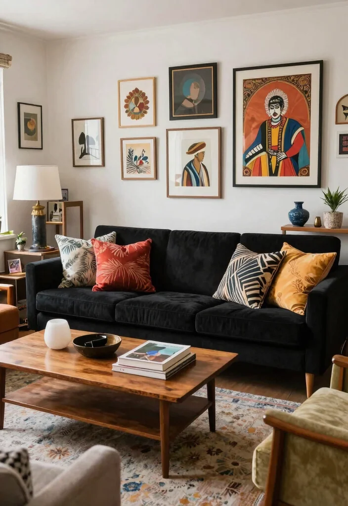 16 Living Room Black Sofa Ideas: Modern Bold Styling - 10. Eclectic Mix 1