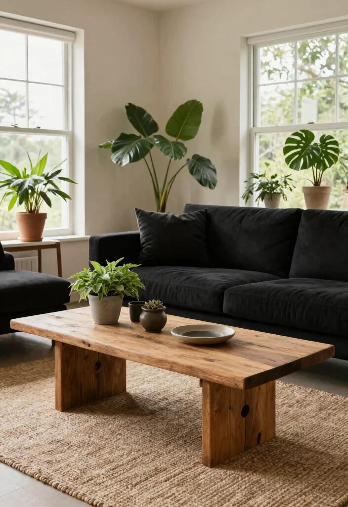 16 Living Room Black Sofa Ideas: Modern Bold Styling - 11. Nature-Inspired 1