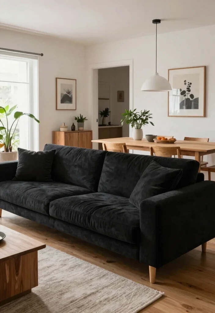 16 Living Room Black Sofa Ideas: Modern Bold Styling - 13. Open Concept Harmony 1