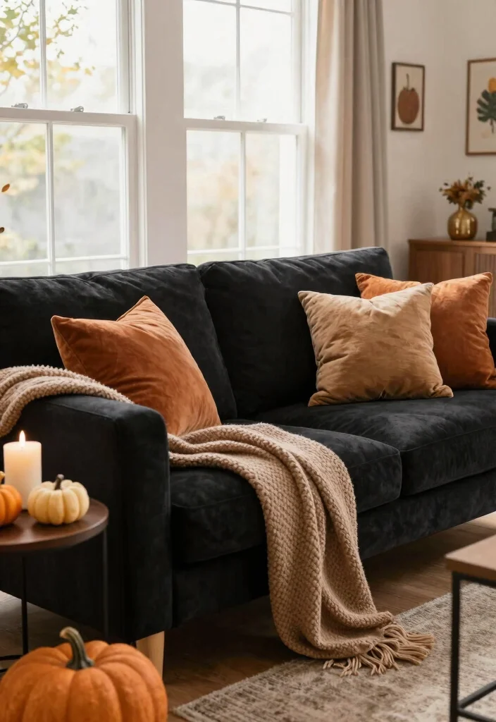 16 Living Room Black Sofa Ideas: Modern Bold Styling - 14. Seasonal Changes 1