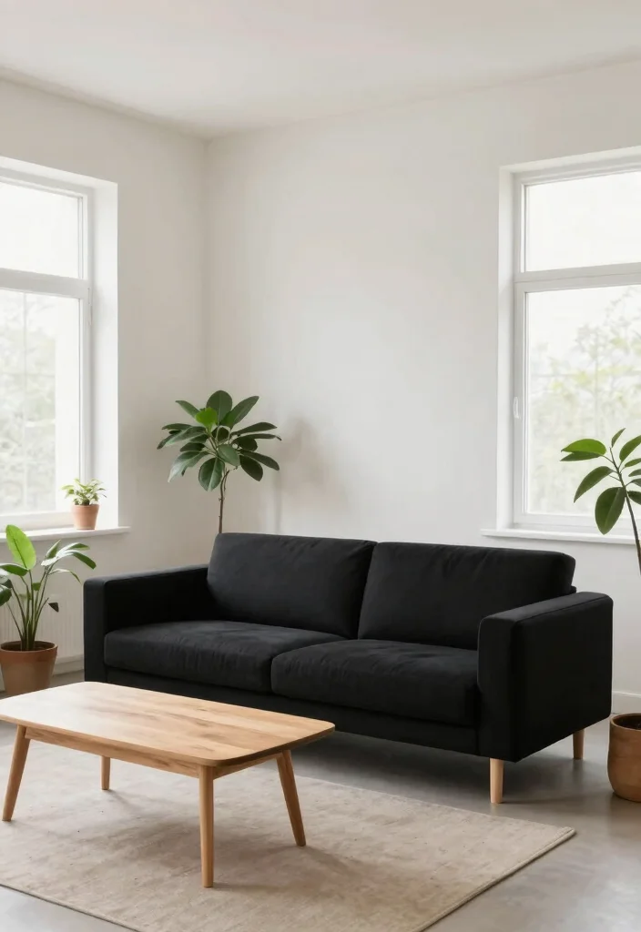 16 Living Room Black Sofa Ideas: Modern Bold Styling - 5. Minimalist Approach 1