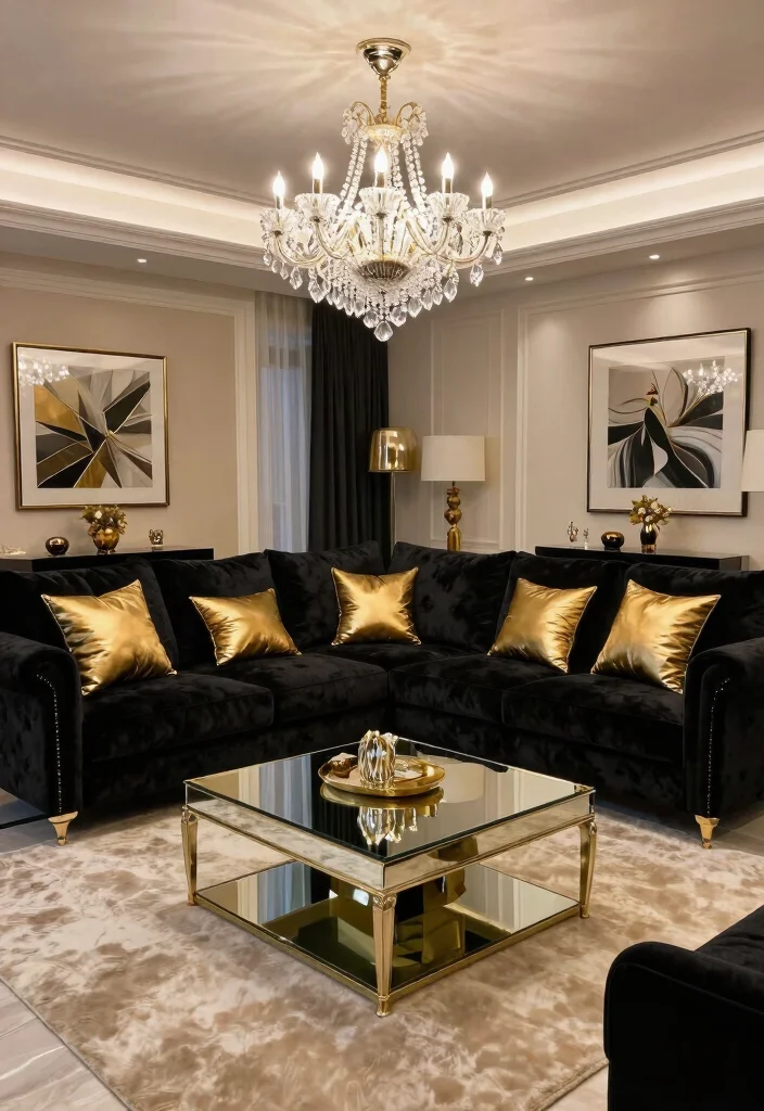 16 Living Room Black Sofa Ideas: Modern Bold Styling - 8. Luxe Glam 1