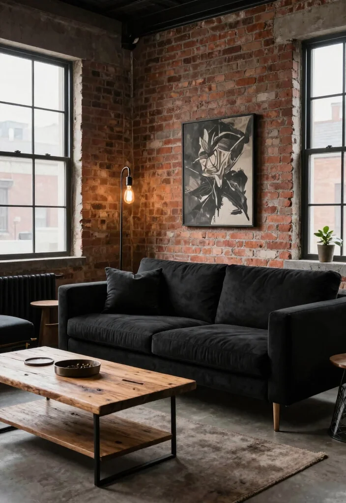 16 Living Room Black Sofa Ideas: Modern Bold Styling - 9. Industrial Edge 1