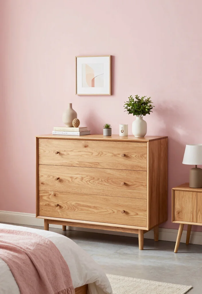 16 Pink and Wood Bedroom Ideas for a Soft Warm Balance - 4. Wood Accent Furniture with Pink Decor 1
