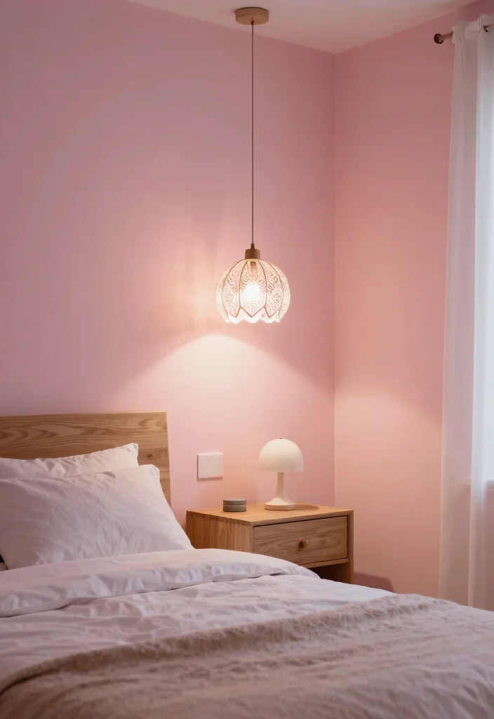 16 Pink and Wood Bedroom Ideas for a Soft Warm Balance - 5. Soft Pink Lighting Fixtures 1