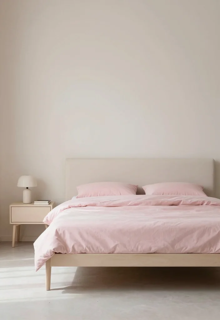 16 Pink and Wood Bedroom Ideas for a Soft Warm Balance - 7. Minimalist Design with a Soft Palette 1