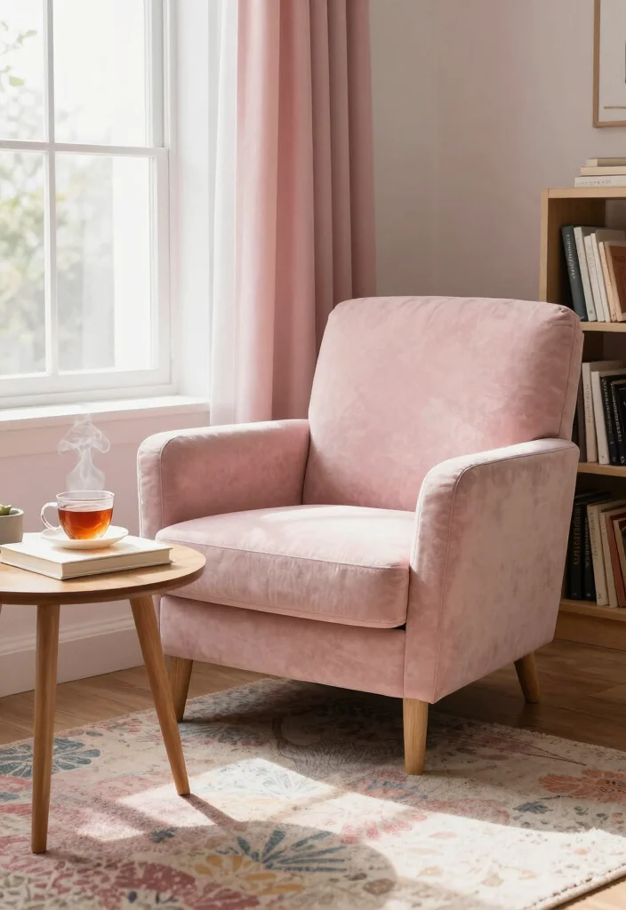 16 Pink and Wood Bedroom Ideas for a Soft Warm Balance - 8. Cozy Reading Nook with Pink Accents 1