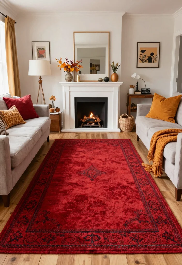 16 Red Rug Living Room Decor Ideas: Statement Color Pop - 12. Seasonal Swaps 1