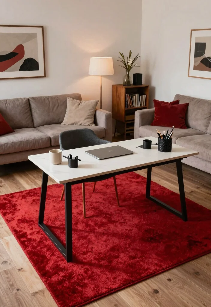 16 Red Rug Living Room Decor Ideas: Statement Color Pop - 13. Functional Spaces 1