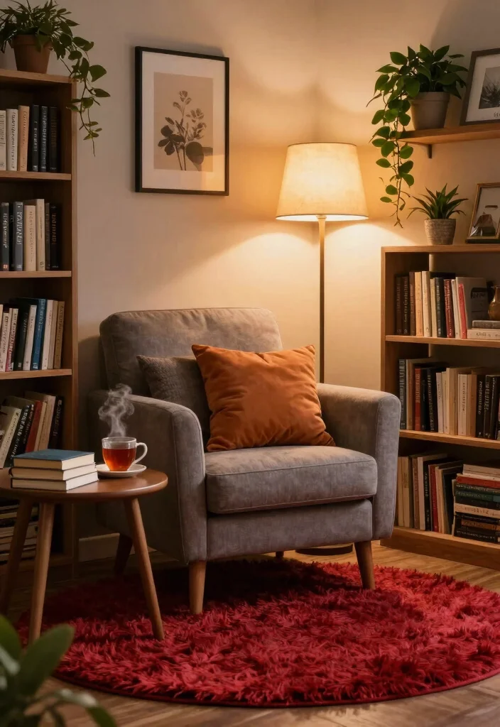 16 Red Rug Living Room Decor Ideas: Statement Color Pop - 5. Create a Cozy Nook 1