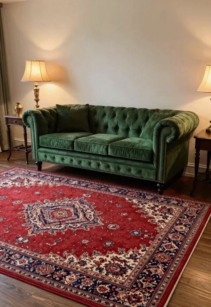 16 Red Rug Living Room Decor Ideas: Statement Color Pop - 6. Elegant Vintage Touches 1