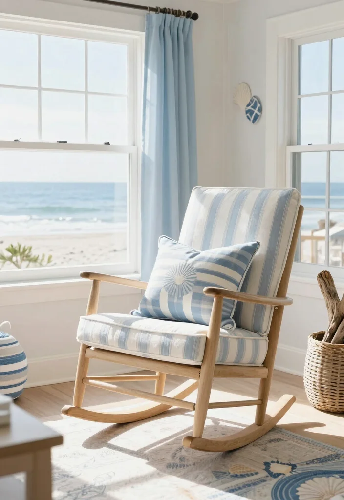16 Rocking Chair Living Room Ideas Timeless Cozy Charm - 10. Coastal Comfort: Light Colors and Nautical Themes 1