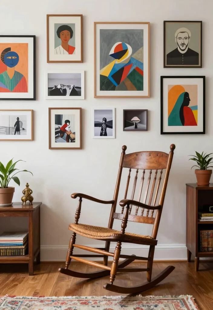 16 Rocking Chair Living Room Ideas Timeless Cozy Charm - 11. Eclectic Gallery: Display and Artful Arrangement 1