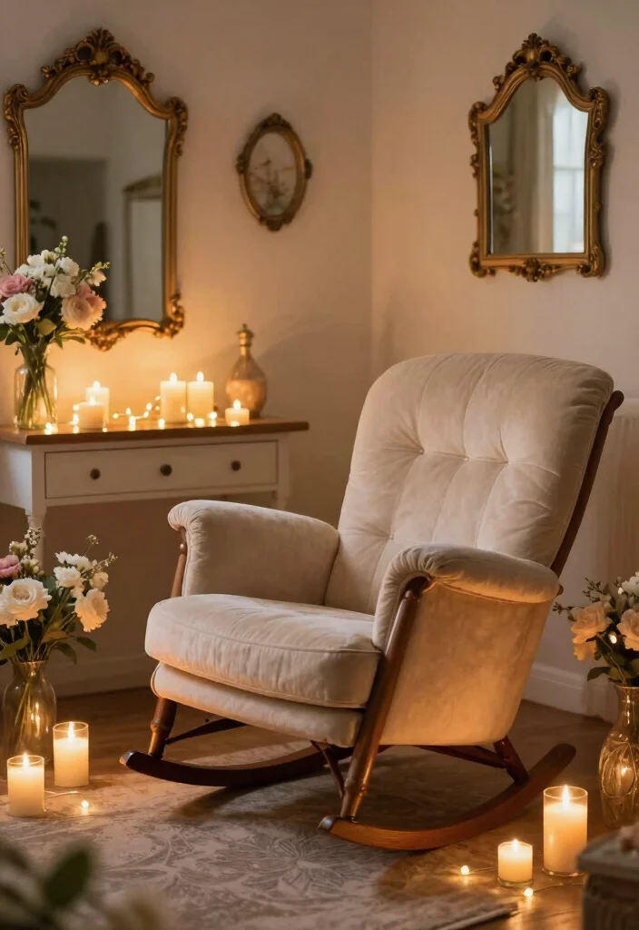 16 Rocking Chair Living Room Ideas Timeless Cozy Charm - 15. Romantic Retreat: Soft Lighting and Dreamy Decor 1