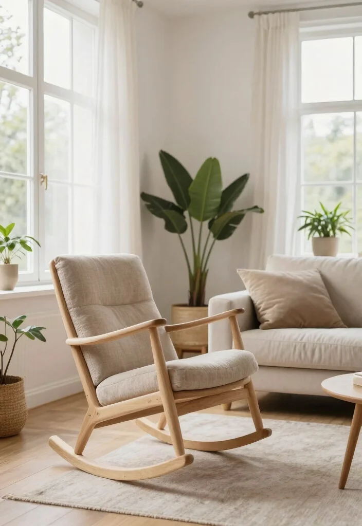 16 Rocking Chair Living Room Ideas Timeless Cozy Charm - 8. Scandinavian Serenity: Light Woods and Soft Textiles 1