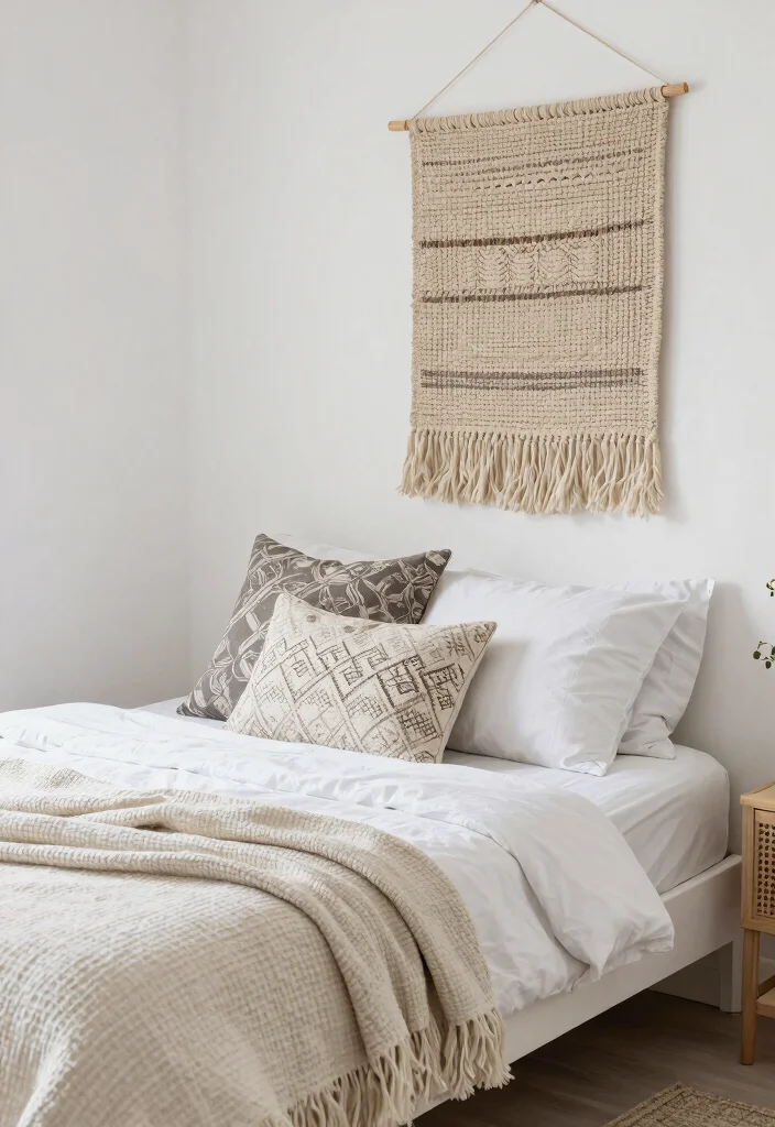 16 Small White Bedroom Ideas Bright Clean and Airy - 12. Personalize With Textiles 1