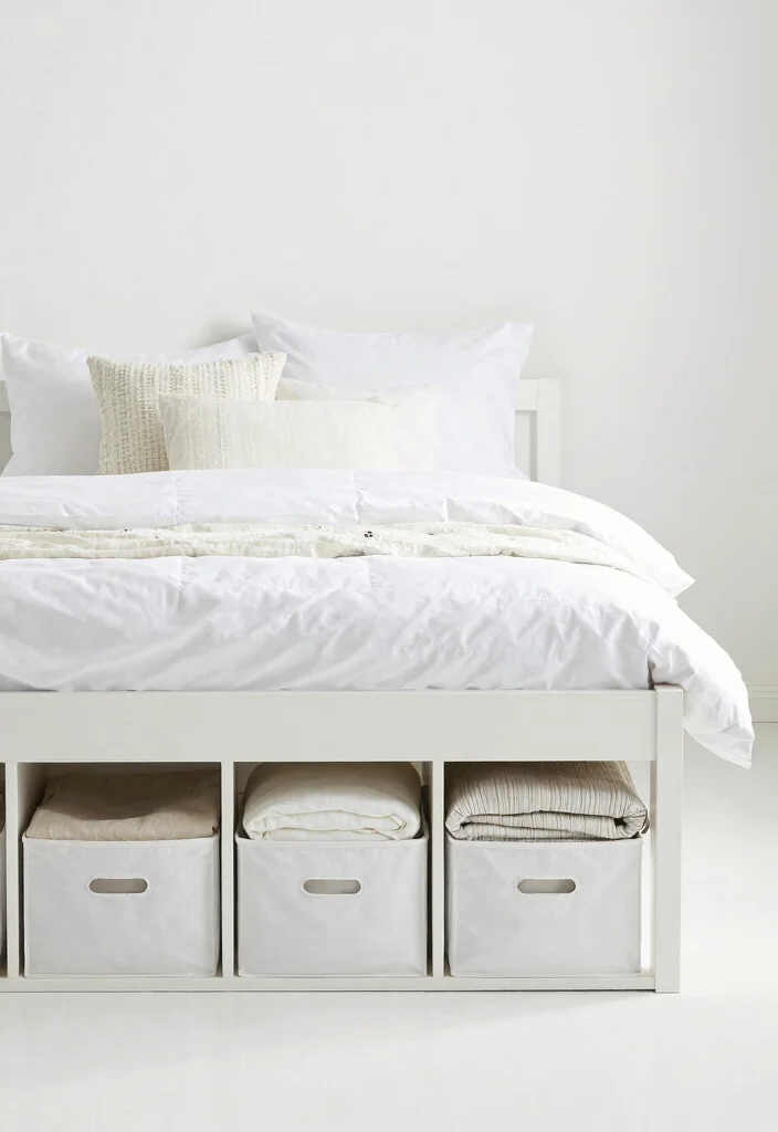 16 Small White Bedroom Ideas Bright Clean and Airy - 8. Opt for Multi-Functional Bedding 1