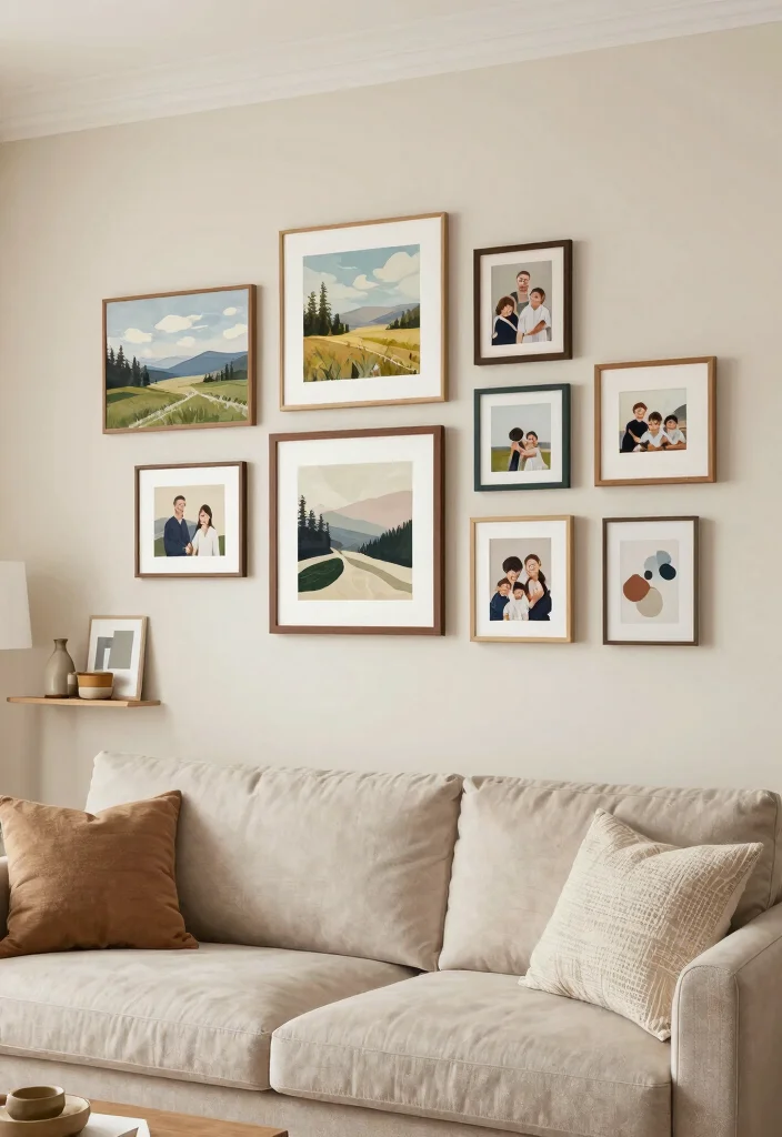 16 Soft Living Room Ideas: Calm, Cozy, and Inviting - 10. Personalize with Wall Art 1