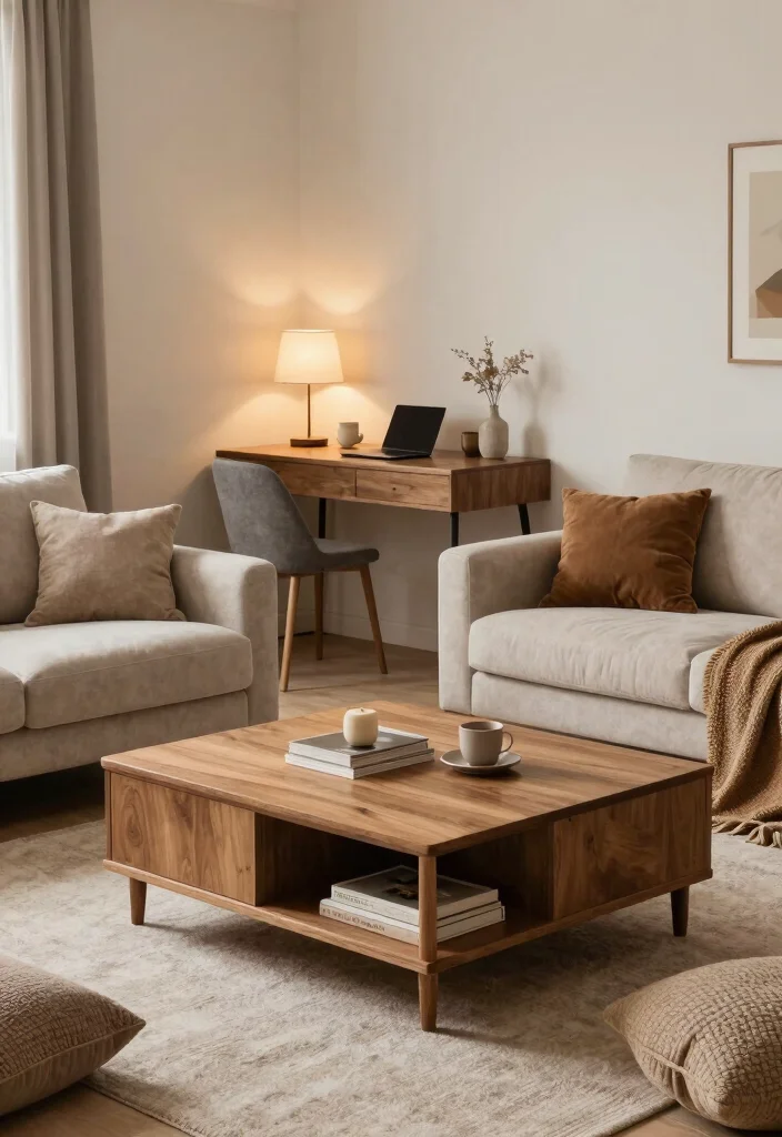 16 Soft Living Room Ideas: Calm, Cozy, and Inviting - 11. Create Multi-Functional Spaces 1