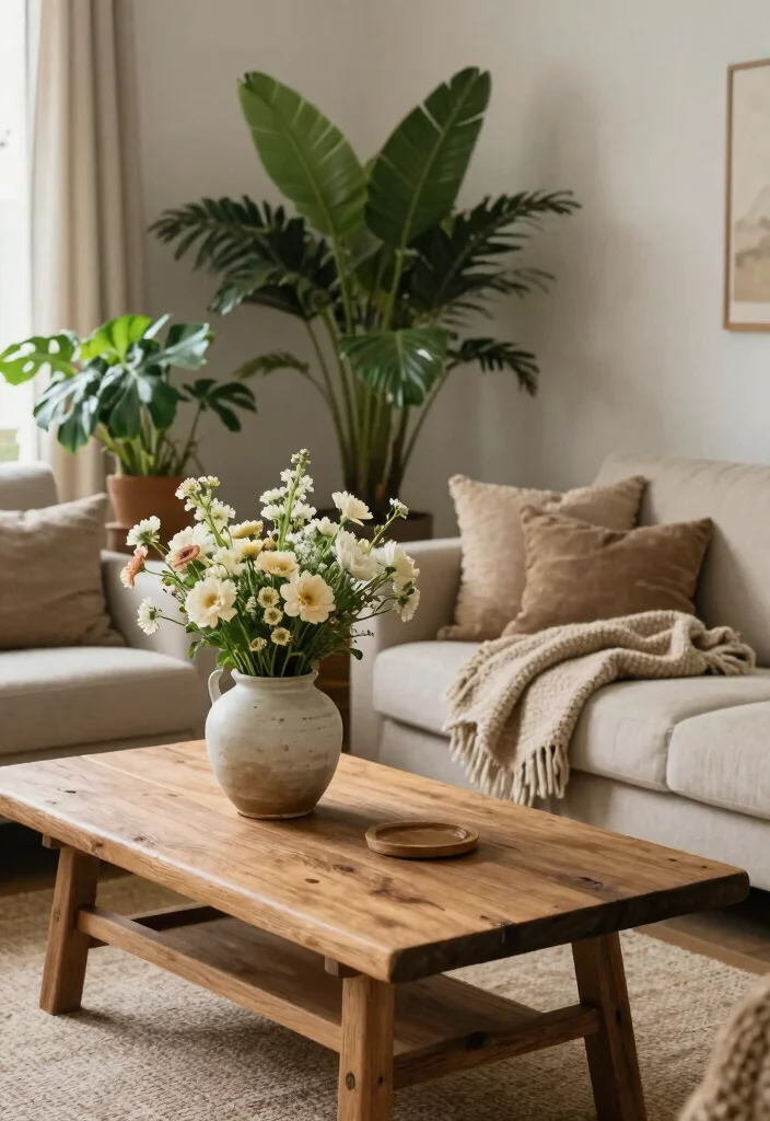 16 Soft Living Room Ideas: Calm, Cozy, and Inviting - 5. Use Natural Elements 1