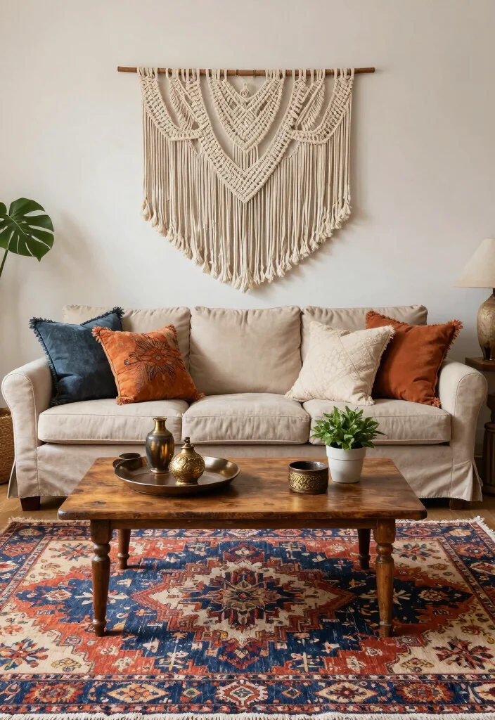 16 Soft Living Room Ideas: Calm, Cozy, and Inviting - 6. Try Bohemian Decor 1