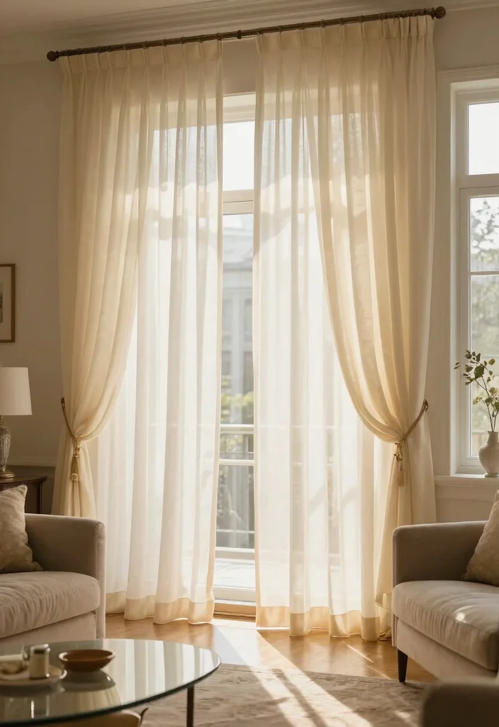 16 Soft Living Room Ideas: Calm, Cozy, and Inviting - 9. Use Elegant Drapery 1