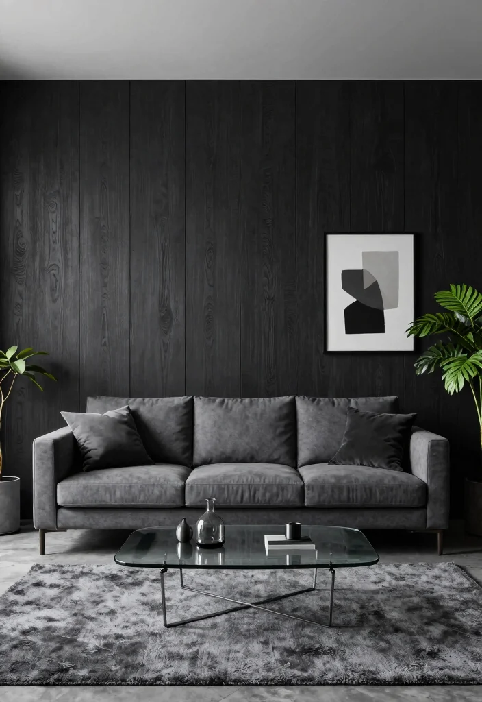16 Stunning WPC Wall Panel Living Room Ideas with Textured Modern Finishes - 1. Sleek Monochrome Magic 1