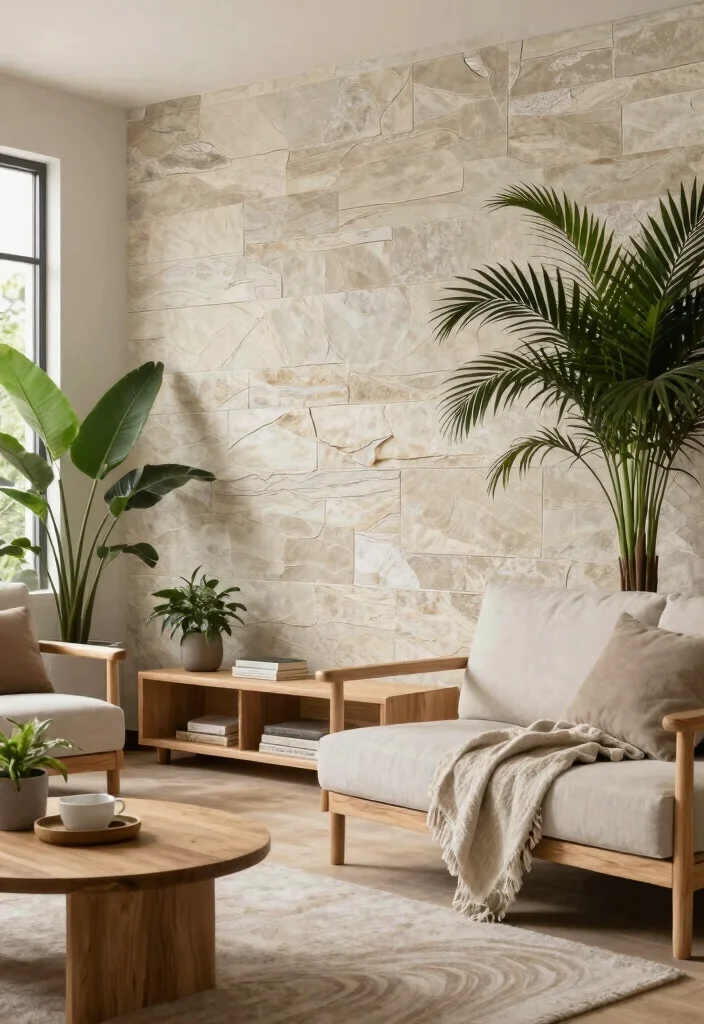 16 Stunning WPC Wall Panel Living Room Ideas with Textured Modern Finishes - 4. Natural Elements with Organic Textures 1
