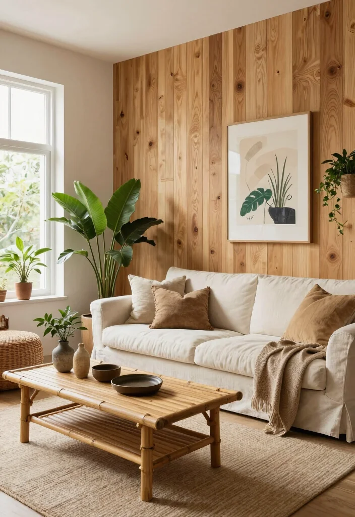 16 Stunning WPC Wall Panel Living Room Ideas with Textured Modern Finishes - 6. Eco-Chic Vibes with Sustainable Decor 1