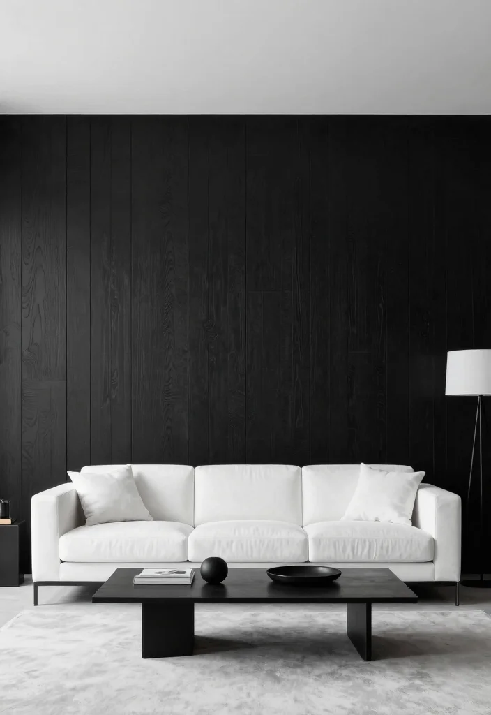 16 Stunning WPC Wall Panel Living Room Ideas with Textured Modern Finishes - 9. Minimalist Elegance with Monochrome Designs 1