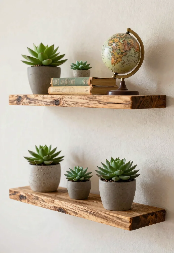 16 Wall Shelf Decor Living Room Ideas: Practical and Chic - 1. Rustic Floating Shelves 1