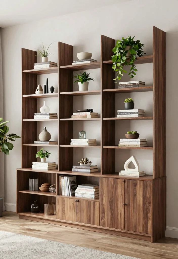 16 Wall Shelf Decor Living Room Ideas: Practical and Chic - 15. Multi-Level Shelving Units 1