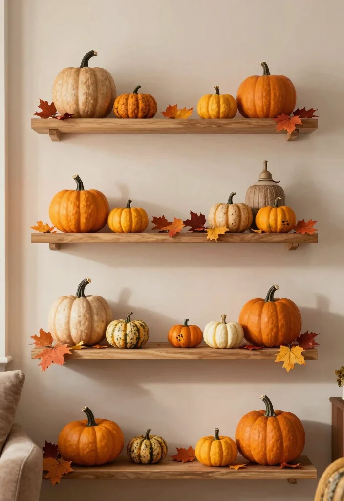 16 Wall Shelf Decor Living Room Ideas: Practical and Chic - 16. Seasonal Shelf Decor 1