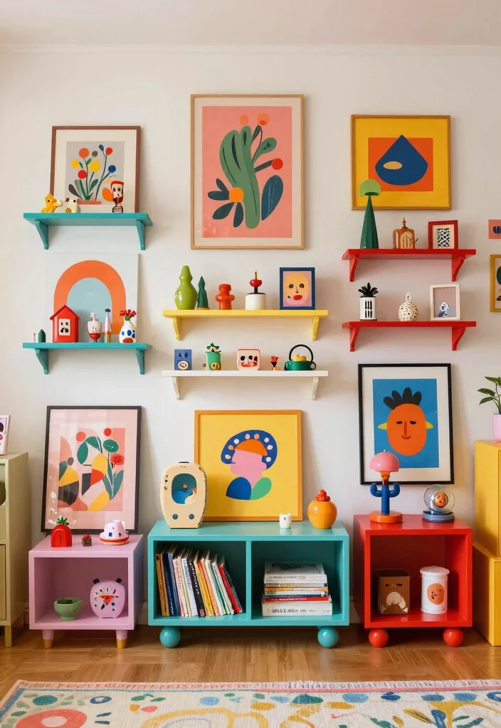 16 Wall Shelf Decor Living Room Ideas: Practical and Chic - 4. Whimsical Shelf Arrangement 1